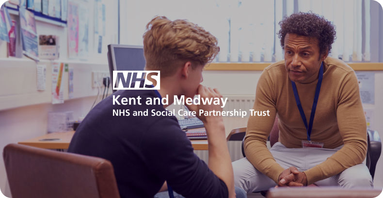 Doctor and patient interaction with NHS Kent and Medway logo overlay