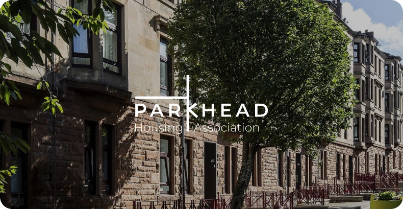 housing estate with parkhead housing logo overlay