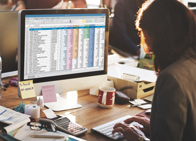 woman working on spreadsheet 